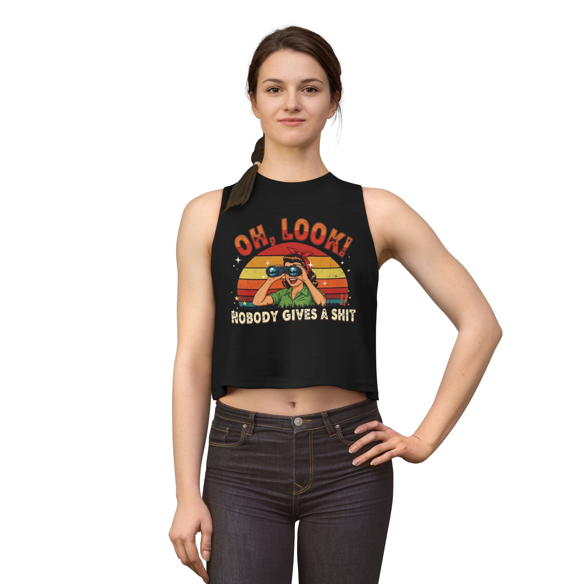 Crop Top — "Oh Look! Nobody Gives a Shit" Retro Graphic